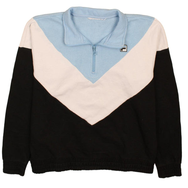Fila 90's Vintage Heavyweight Quarter Zip Black Sweatshirt XLarge