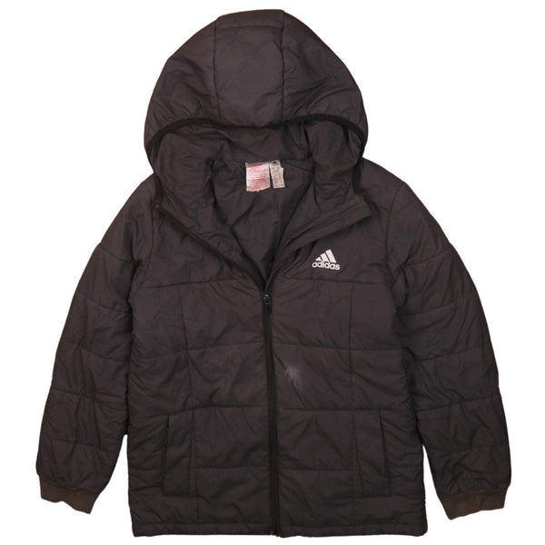 Adidas Women's 90s Grey Hooded Puffer Jacket M Vintage Full Zip