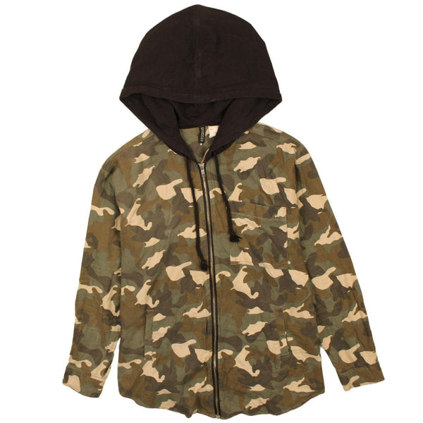 DIVIDCD 90's Camo Hooded Full Zip Hoodie XLarge Black Khaki