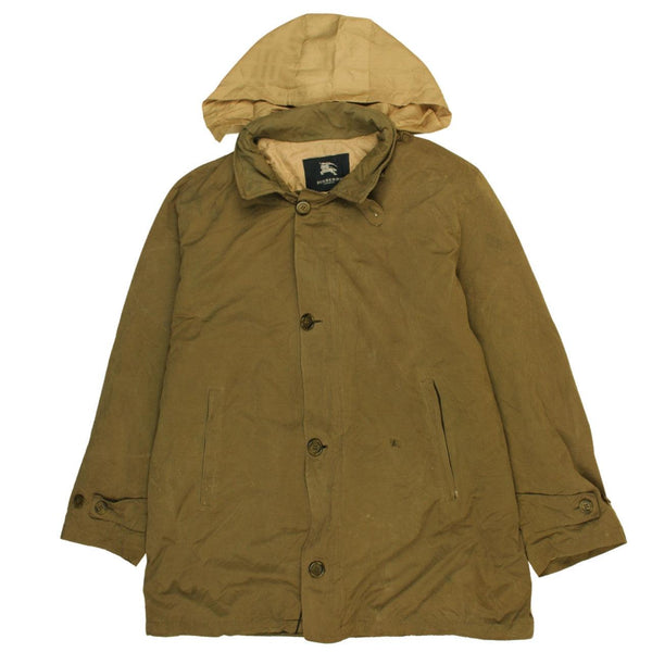 Burberry 90s Vintage Hooded Windbreaker XL Khaki Green Button-Up