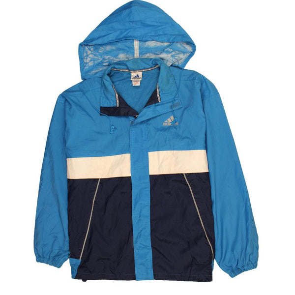 Adidas 90's Hooded Windbreaker XLarge Blue - Vintage Full Zip Up