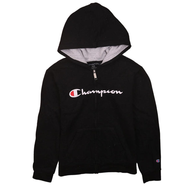 Vintage Champion Spellout Full Zip Black Hoodie 90's Women L Large