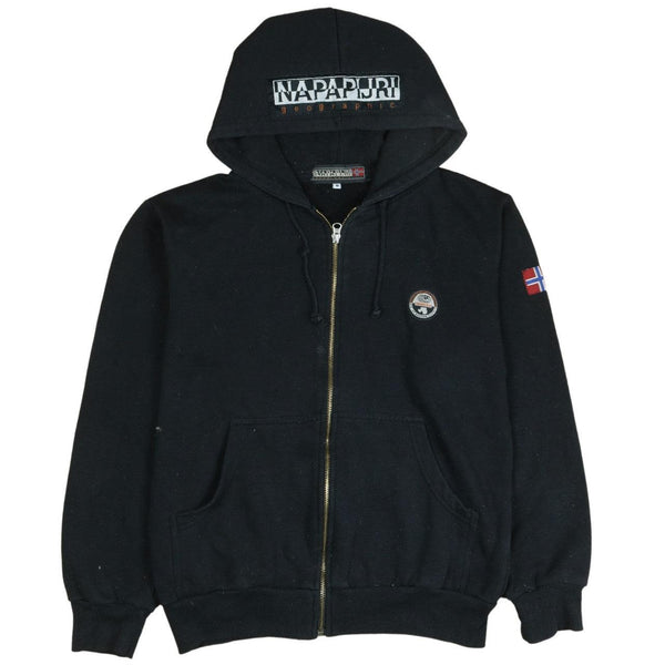 Napapijri 90's Drawstring Pockets Full Zip Up Hoodie Medium Black