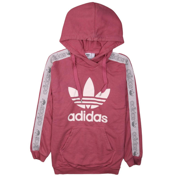 Adidas Pink 90's Spellout Pullover Hoodie Medium Vintage-Style