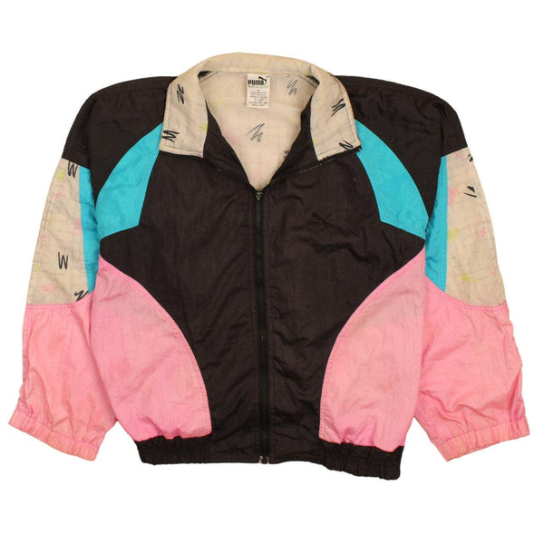 Puma 90's Vintage Black Windbreaker Jacket Mens Medium
