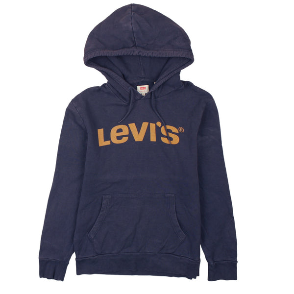 Levi's 90's Navy Blue Spellout Pullover Hoodie, Men's Small