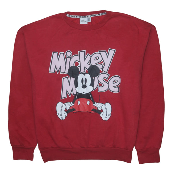 Vintage Disney 90's Red Mickey Mouse Crew Neck Sweatshirt Small