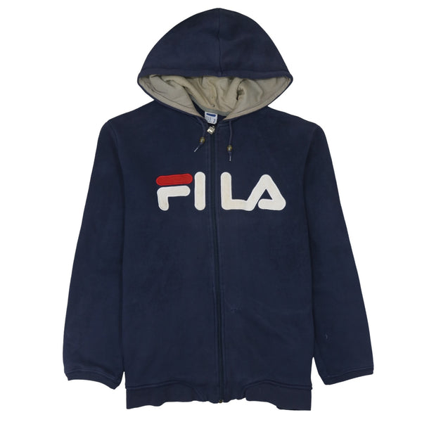 Fila 90's Spellout Full Zip Up Hoodie XLarge Navy Blue
