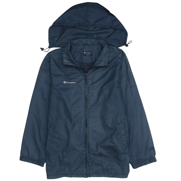 Vintage Champion 90s Navy Blue Hooded Full Zip Windbreaker Large