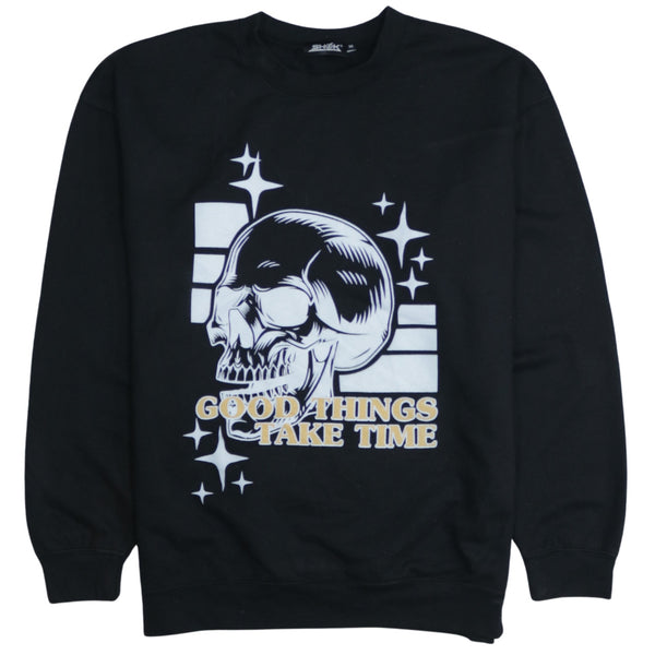 Retro 90's Good Things Take Time Crew Neck Black Sweatshirt Medium