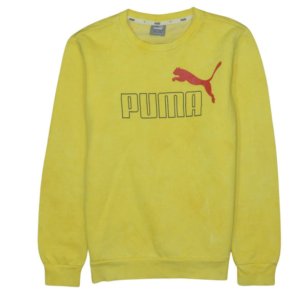 Puma 90's Yellow Crew Neck Sweatshirt XSmall Spellout Vintage