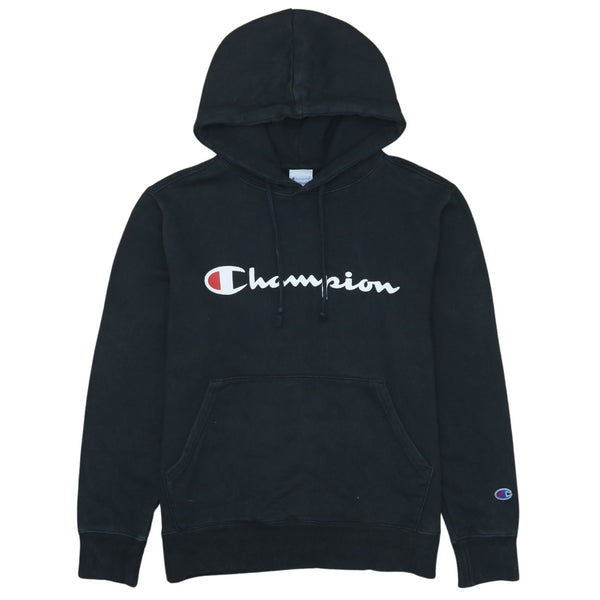 Champion 90's Vintage Spellout Pullover Hoodie Medium Black