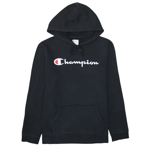 Champion 90's Spellout Pullover Hoodie Large Black