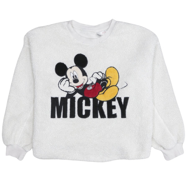 Disney 90's Mickey Mouse Crew Neck Fleece Jumper Large  White