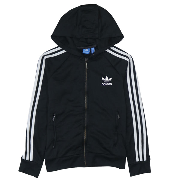Adidas 90's Striped Sleeve Full Zip Up Hoodie Medium Black