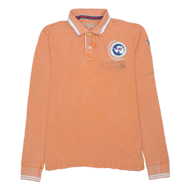 Napapijri 90's Long Sleeve Quarter Button Polo Shirt Medium  Orange