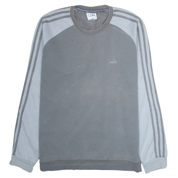 Adidas 90's Striped Sleeve Crew Neck Sweatshirt Medium Grey