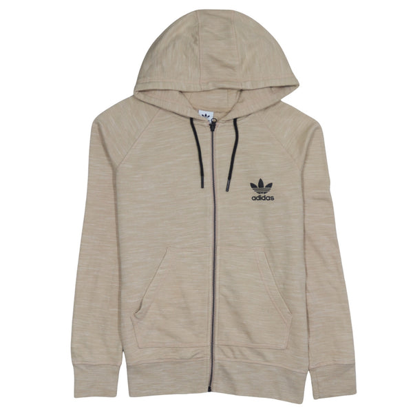 Adidas 90's Full Zip Up Drawstring Pockets Hoodie Small  Beige Cream