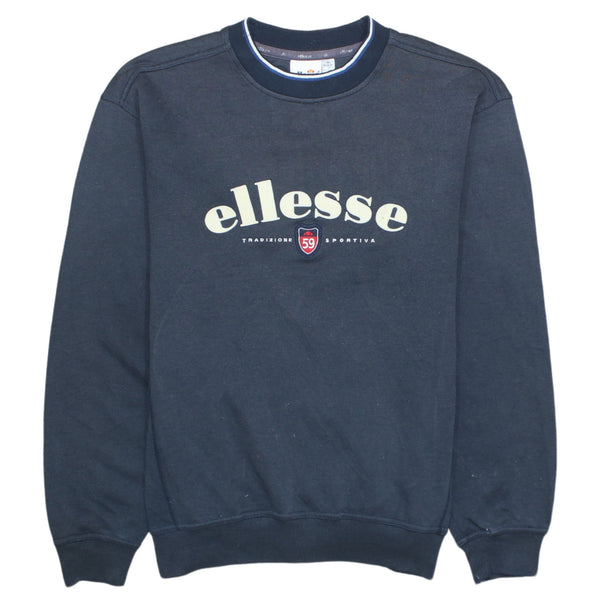 Vintage Ellesse 90's Navy Blue Spellout Crew Neck Sweatshirt Medium