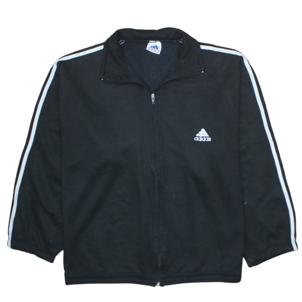 Adidas 90's Black Striped Sleeve Full Zip Up Sweatshirt Large