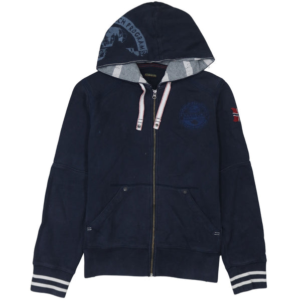 Napapijri 90's Drawstring Pockets Full Zip Up Hoodie Small  Navy Blue