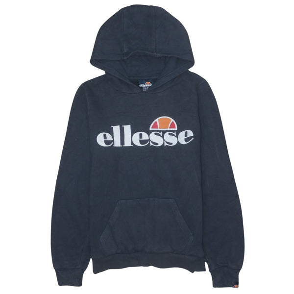 Ellesse 90's Vintage Navy Spellout Pullover Hoodie Medium