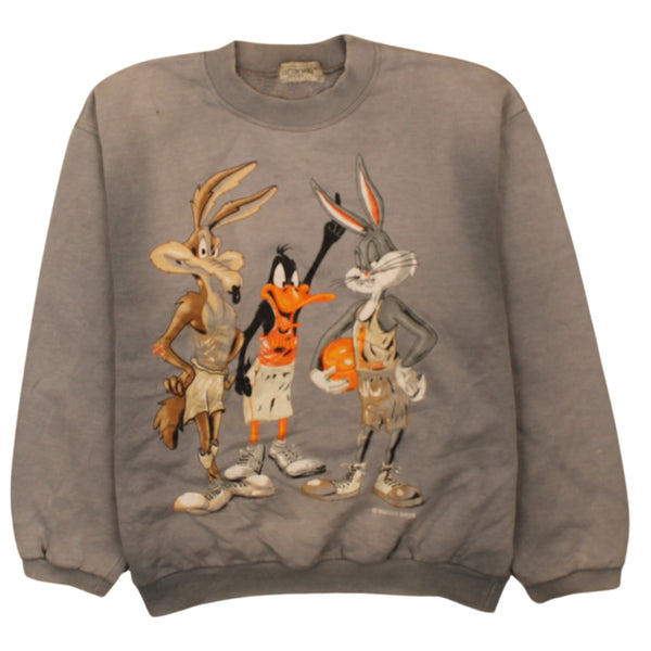 Vintage 90's Looney Tunes Crew Neck Sweatshirt, Grey, Men's Medium