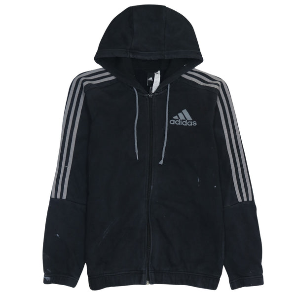 Adidas Vintage 90's Striped Sleeve Black Full Zip Hoodie - Men's Small
