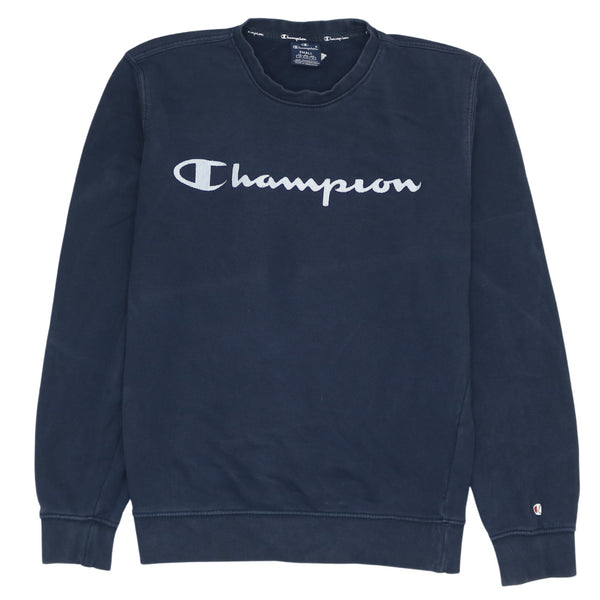 Champion 90's Vintage Navy Blue Spellout Crew Neck Sweatshirt - Men's Small
