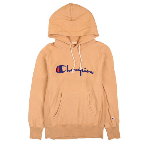 Champion 90's Vintage Spellout Hoodie Large Beige Cream Pullover