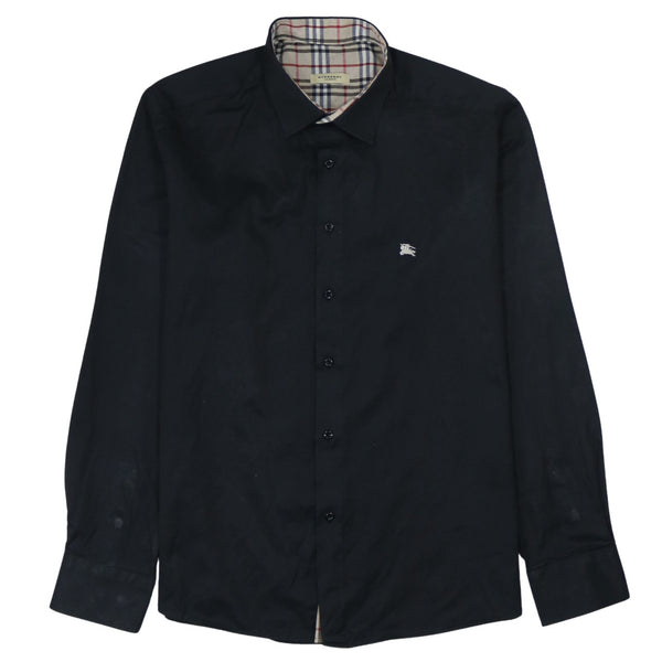 Burberry 90's Vintage Long Sleeve Black Cotton Button-Up Shirt Small