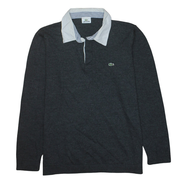 Lacoste 90's Long Sleeve Quarter Button Polo Shirt Large  Black