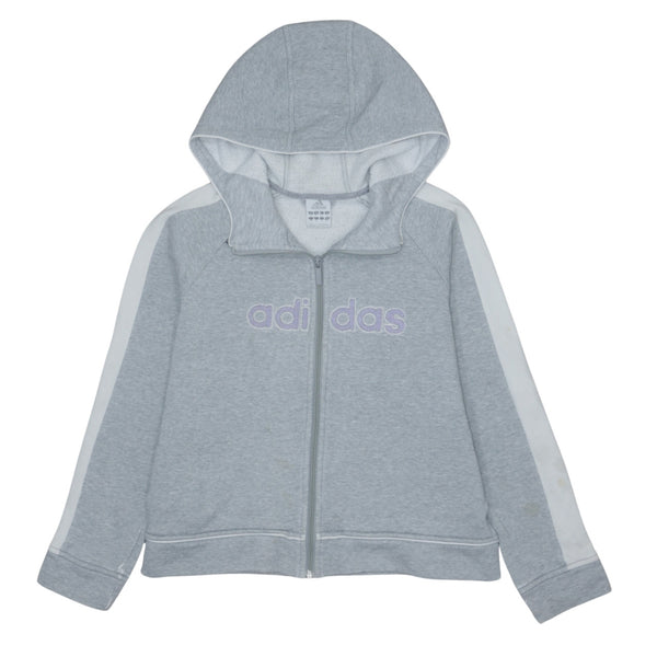 Adidas 90's Spellout Full Zip Up Hoodie Grey Medium