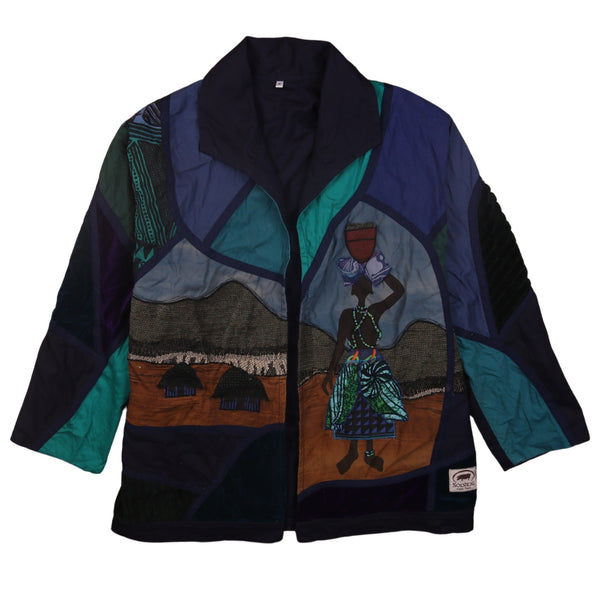 Active 90's Patchwork Jacket Lightweight Windbreaker Medium Navy Blue