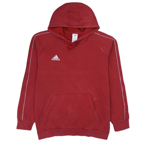 Adidas Vintage 90's Red Pullover Hoodie Large with Drawstring Pockets