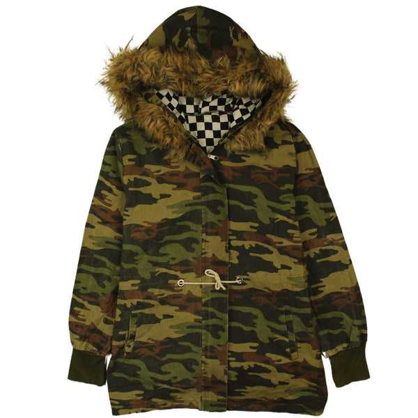 Vintage 90's Khaki Green Hooded Zip Parka Men's Medium
