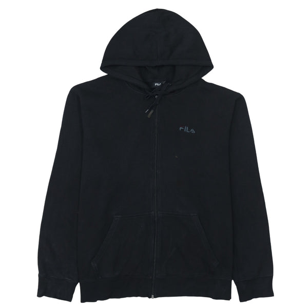 Fila 90's Drawstring Pockets Full Zip Up Hoodie XLarge Black