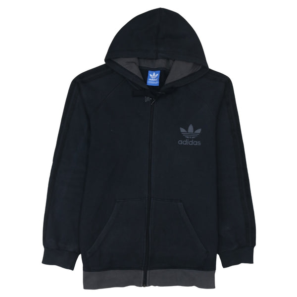 Adidas 90's Drawstring Pockets Full Zip Up Hoodie Large  Black
