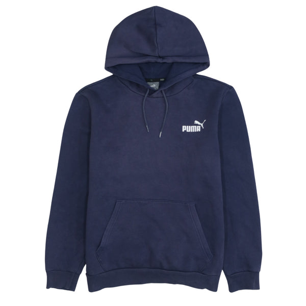 Puma Men's 90's Vintage Navy Blue Drawstring Pocket Pullover Hoodie Small