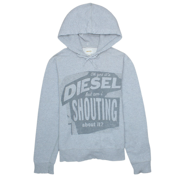 Diesel 90's Grey Spellout Pullover Hoodie Men's Large
