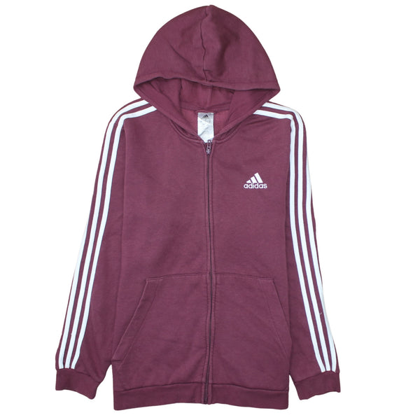 Adidas 90's Striped Sleeve Full Zip Up Hoodie Large Burgundy Red