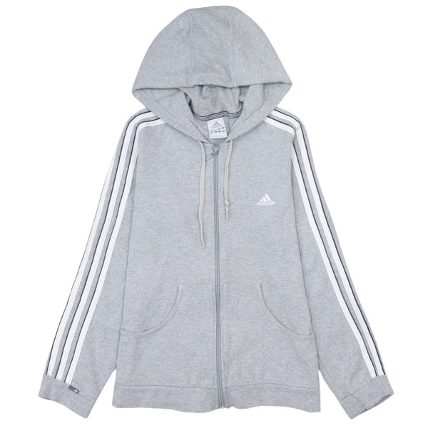 Adidas 90's Striped Sleeve Full Zip Up Grey Hoodie Medium