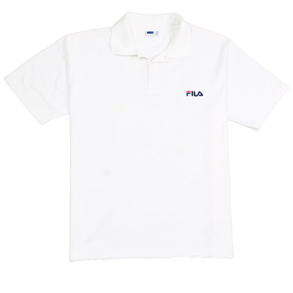 Fila 90's Vintage Polo Shirt Large White Quarter Button Top Mens