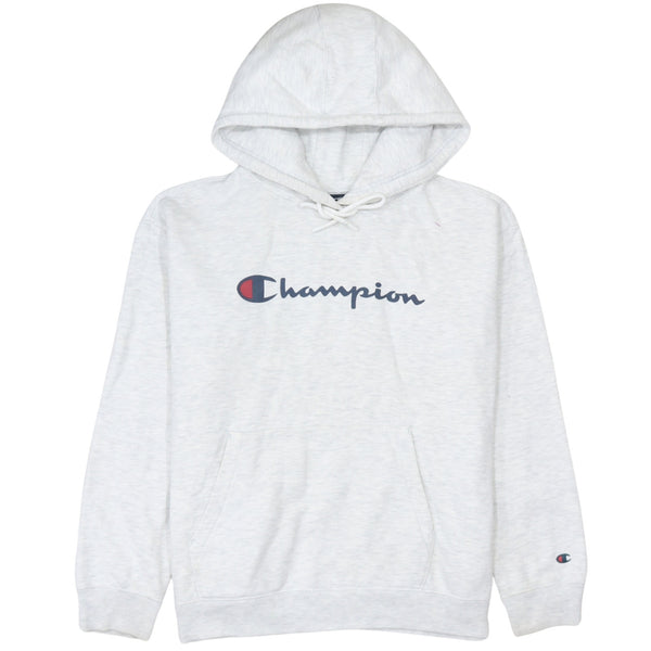 Champion 90's Spellout Pullover Hoodie Large Grey