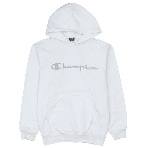 Champion Vintage 90s White Spellout Pullover Hoodie Large Cotton