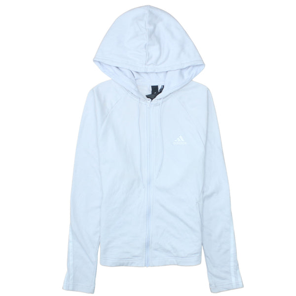 Adidas White Zip Hoodie Women’s Small Embroidered Logo Three Stripe Sleeves Sweatshirt