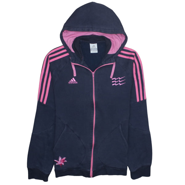 Adidas 90's Striped Sleeve Full Zip Up Hoodie Small Black