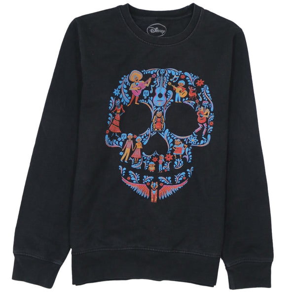 Disney 90's Coco Skull Pattern Crew Neck Sweatshirt XSmall  Black