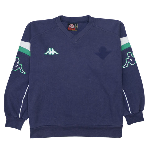 Vintage Kappa 90's Lightweight V Neck Men's Sweatshirt Large Navy Blue