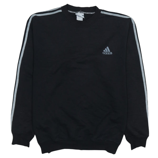 Adidas 90's Striped Sleeve Crew Neck Sweatshirt Large Black